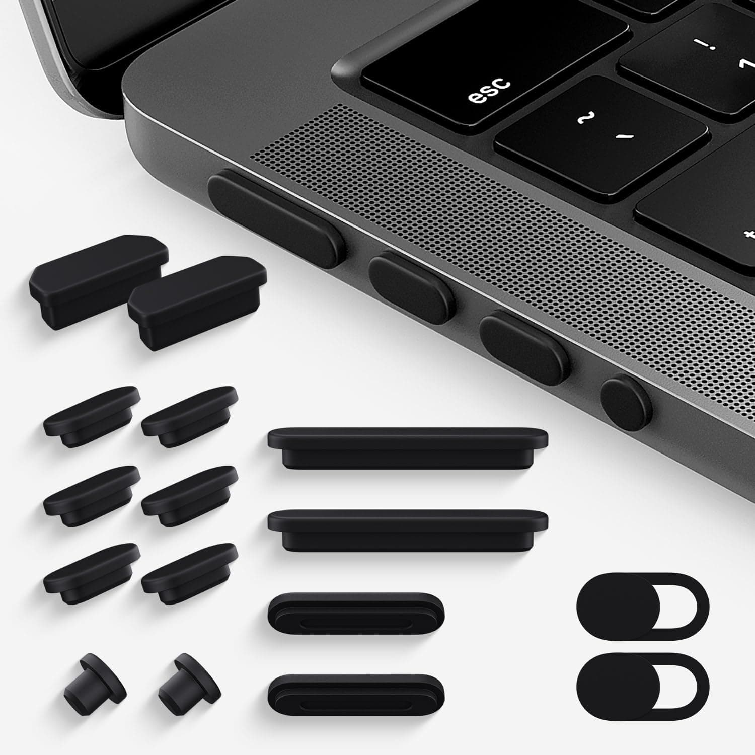 CaseBuy MacBook Pro Accessories, 14 Pack Dust Plug Covers for 2025-2021 MacBook Pro 14/16 inch M5 M4 M3 M2 M1 Pro/Max, Dust Plug for HDMI, Thunderbolt, SDXC, Magsafe, Headphone & 2PCS Webcam Cover
