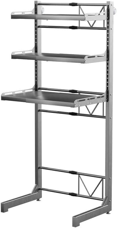 Carbon Steel Over Washer and Dryer Shelves, 3 Tier Bulkhead Laundry Room Storage and Organization Riser, Bathroom Space Saver Shelf, (14.17“-25.59”) W*15.75 “D*63.39 ”H, Gray