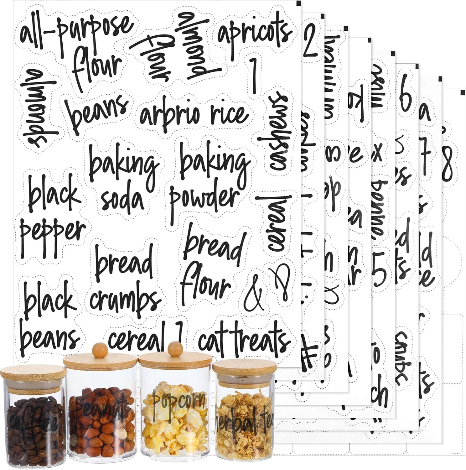 168 Pcs Kitchen Labels for Containers, Pantry Labels for Containers Preprinted Clear Food Label for Container Food Storage Label for Organize Storage Jars, Spice, Water and Oil Resistant