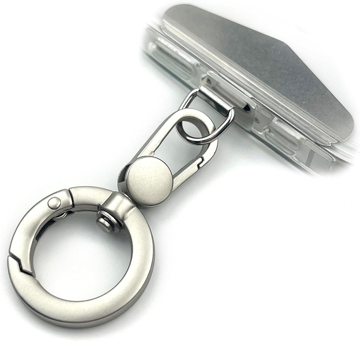 TENOC Metal Phone Tether, Universal Cellphone Lanyard Pad with 360 Rotation Spring Ring, Silver