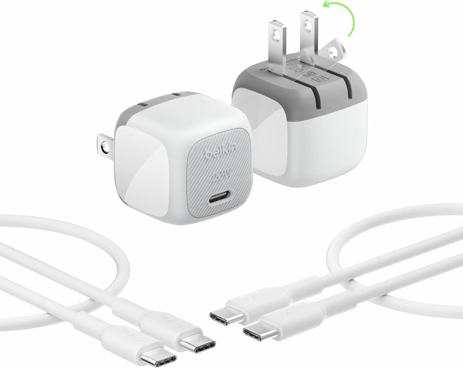 Belkin USB C Charger Block 20W (2 Pack) - USB C Cable Included - Fast Charging Block, Type C Wall Charger - Apple iPhone 17, Air, Pro, Samsung Galaxy S25, Google Pixel 10, iPad, AirPods, etc - White