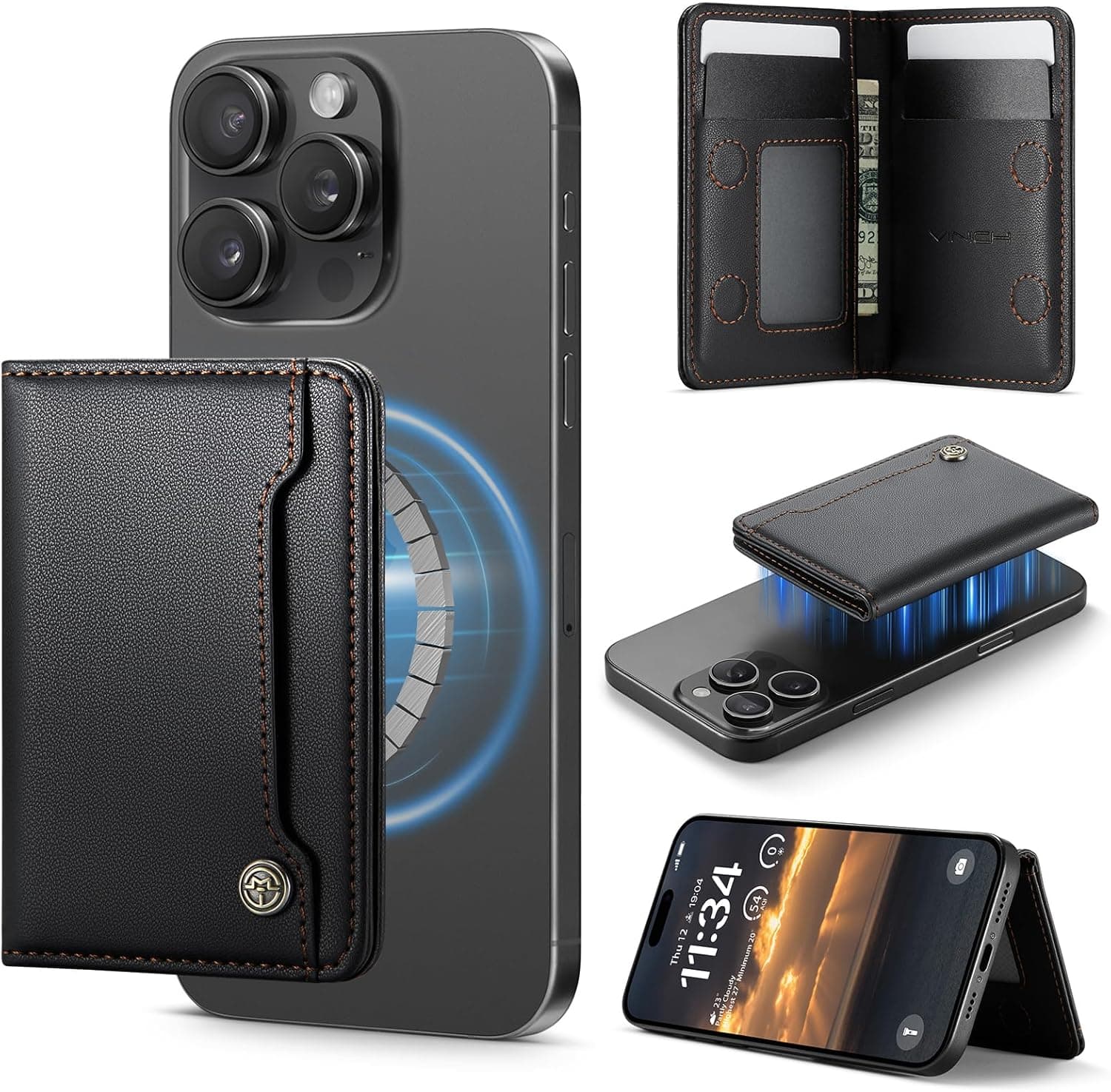 Vinich for MagSafe Wallet Magnetic RFID Blocking Card Holder Compatible with MagSafe Phones and Cases, Strong Magnet Minimalist Phone Wallet for iPhone 17/16/15/14/13/12/ Pro/Max/Plus, Black