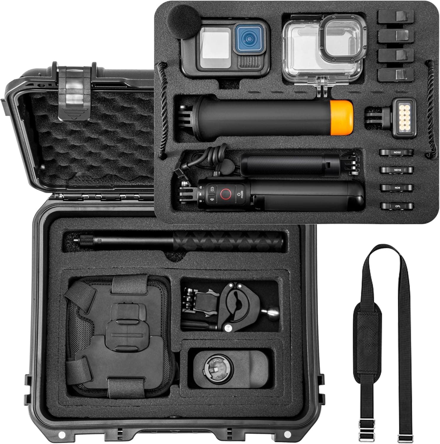 Organizer Hard Case For Gopro Hero 13/12/11/10/9/8 Creator Edition Odorless Compatible with Media Mod/Volta/Chest Mount/ Accessories Waterproof Travel Storage Carrying Case 12.4*4.7*10.4inch