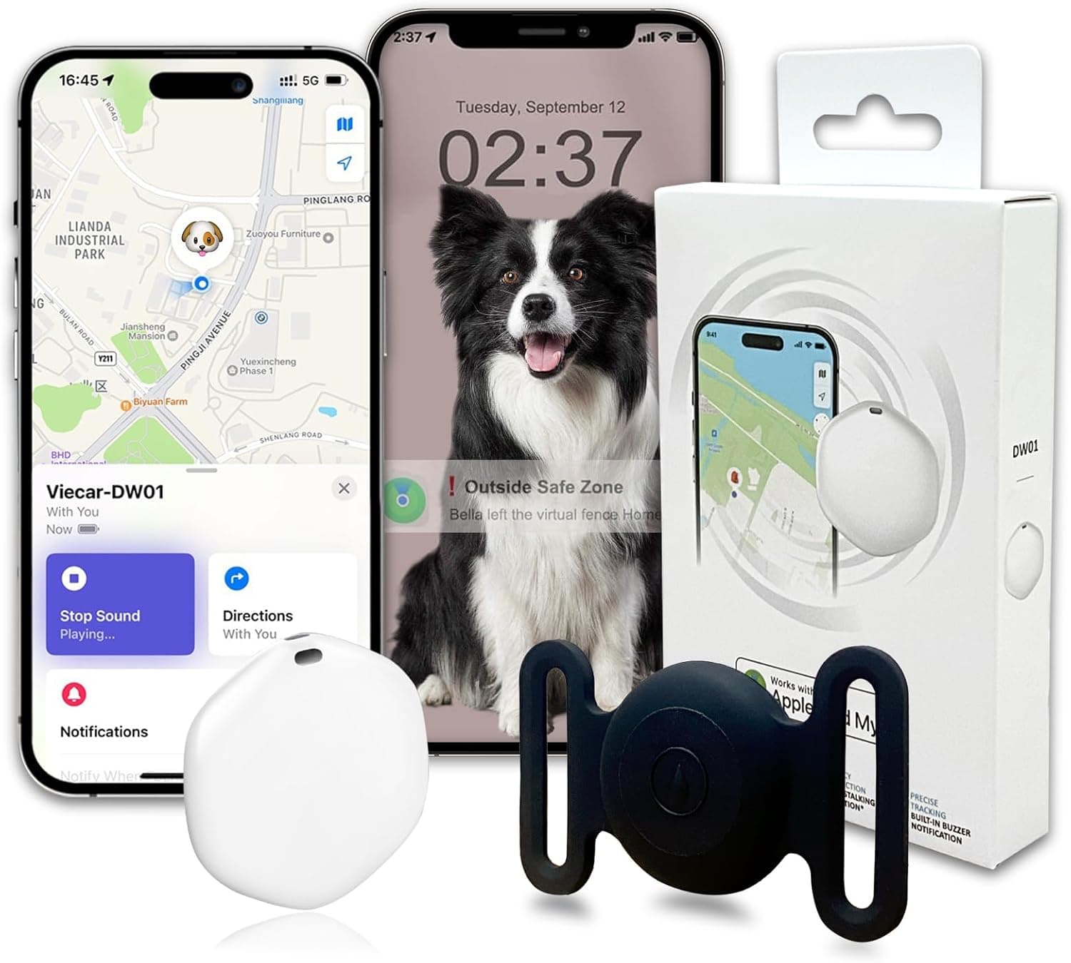 GPS Tracker for Dogs, Mini GPS Pet Tracker with Silicone Cover, IPX8 Waterproof GPS Tracker for Kids,No Monthly Fee,Work with Apple Find My(iOS Only),Smart Tracker for Dogs Finder Tracker Pets-Black-6