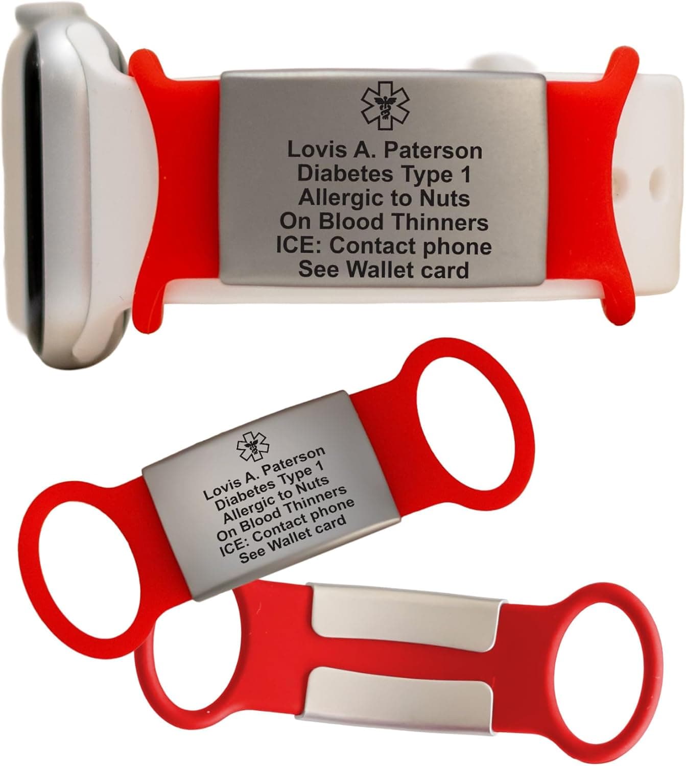 MIA·MIA Custom Alert ID Tag for Watch Band, Custom Engraved Apple Watch Safety Plate, Personalized SOS Fitness Runners ID tag for Sport Smartwatch, Medical Tag for Wrist Band