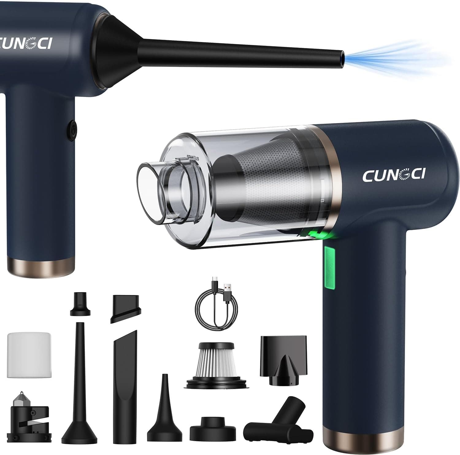 Car Vacuum Handheld Vacuum Portable Cordless, 18000Pa 5 in 1, 100W Brushless Motor, High Power Vacuum Cleaner with Window Breaker Hammer, LED Light, Multi-Nozzles for Car, Home, Pet, Office