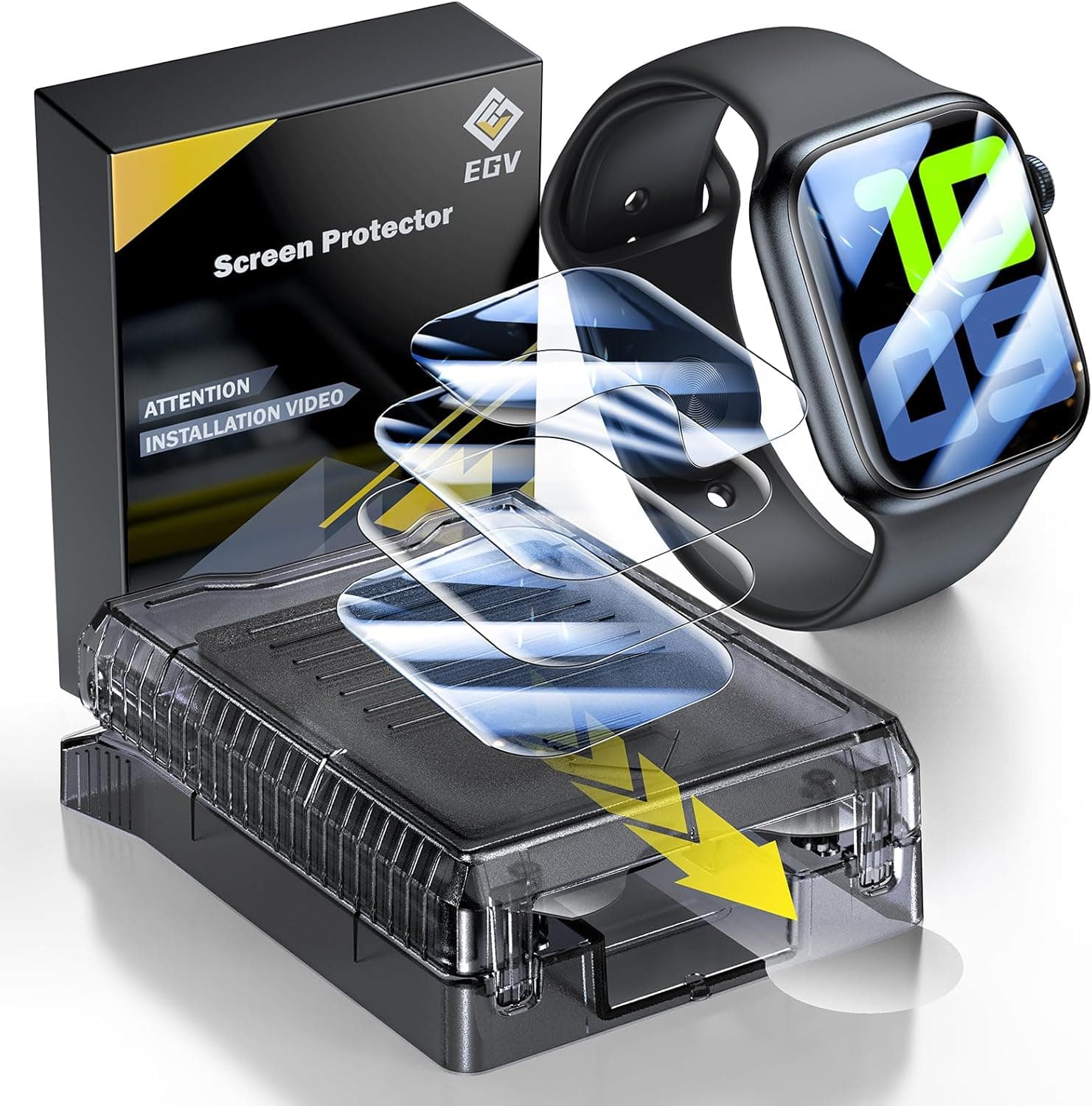 EGV 4 Pack for Apple Watch Series 11 Screen Protector 46mm [Auto Install Box] [0 Bubbles] HD Ultra-thin Soft TPU Film for 46mm Apple Watch Series 10 Screen Protector, Anti-Scratch Max Coverage