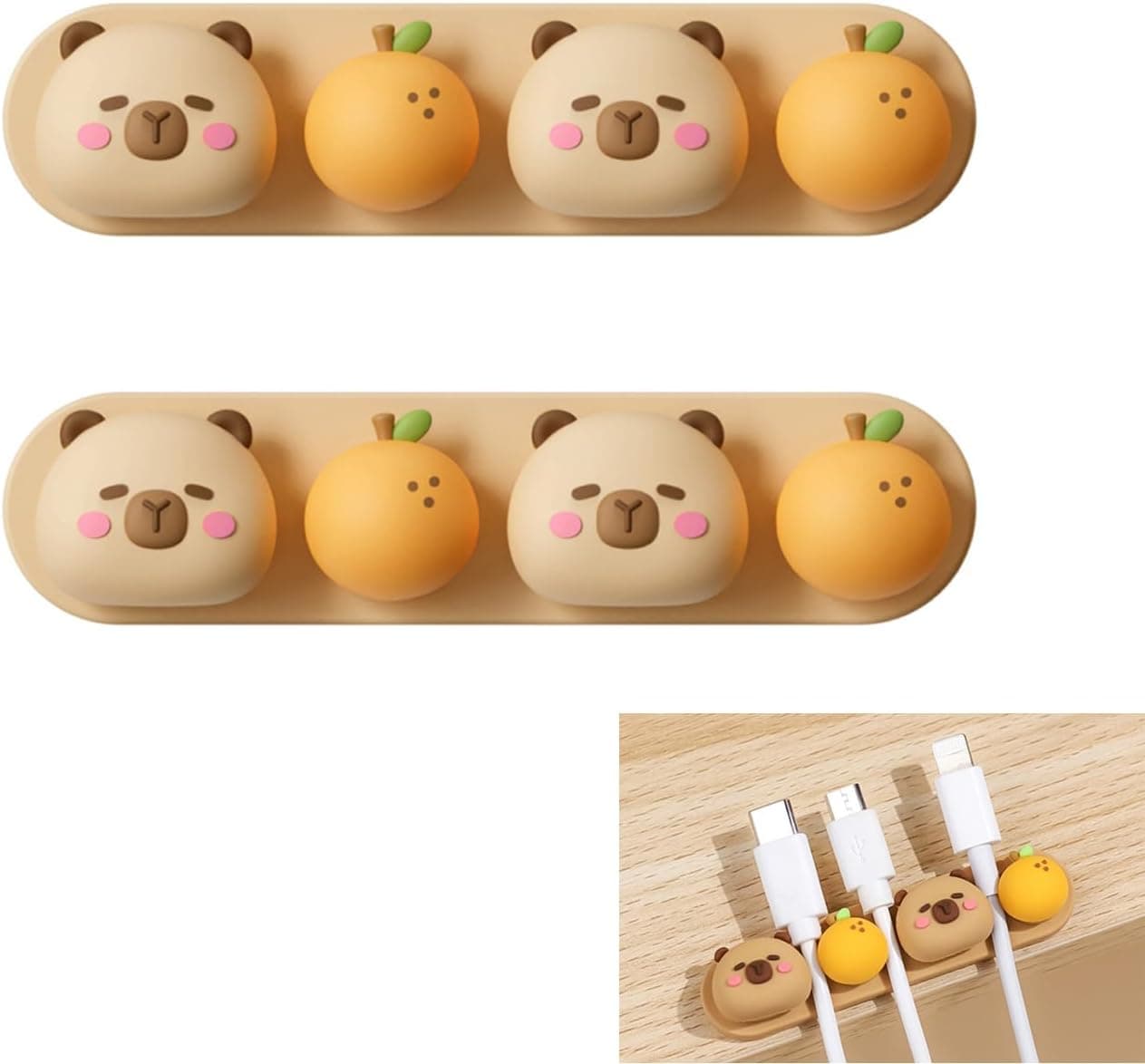 Capybara Cable Organizer, Adorable Animal-Shaped Cable Clips, Desk Cable Management Cord Holder for Home and Office, Cute Wire Clips for Headphones, Chargers, USB Cables (2-Pack)