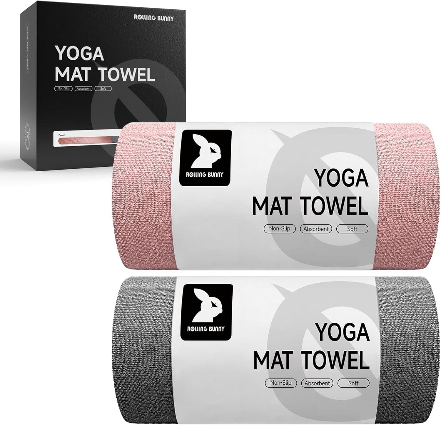 Yoga Mat Towel - Non-Slip Microfiber for Hot Yoga & Pilates | Super Absorbent, Lightweight & Machine Washable 72"x25" (Pink + Gray)