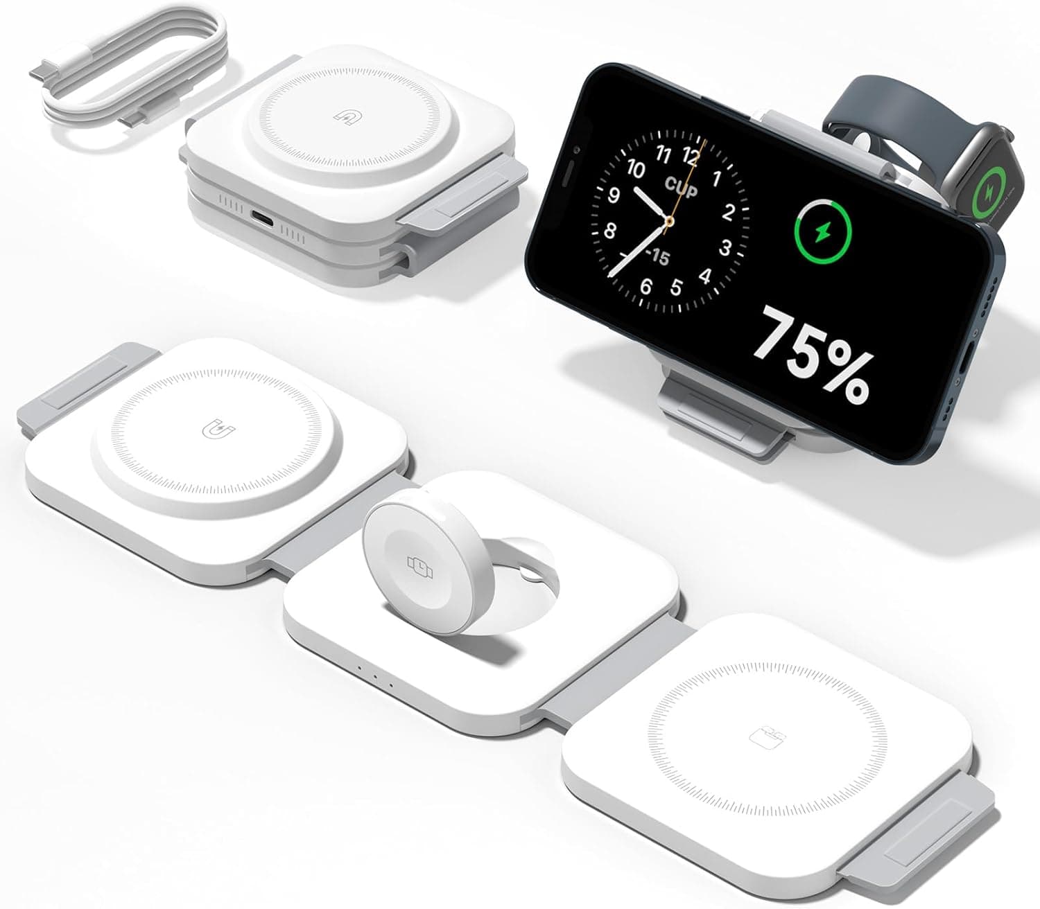 3 in 1 Charging Station for Apple Multiple Devices, Foldable Magnetic Fast Wireless Charger Dock, Travel Charging Pad for iPhone 17 16 15 14 13 12 Pro Max Plus Apple Watch Series & AirPods 4/3/2/Pro