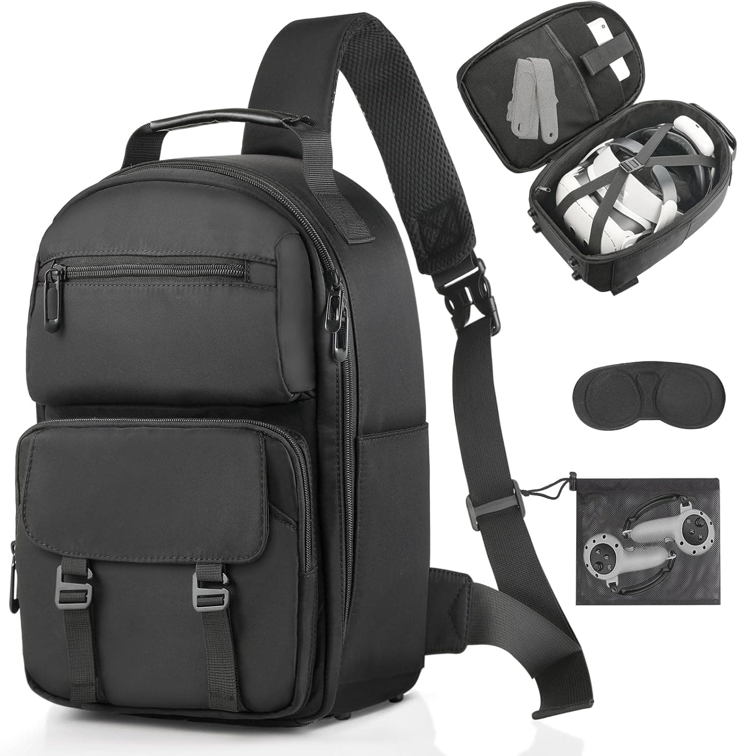 FOREGOER Hard Carrying Case Compatible with VR Headsets Virtual Reality and Touch Controllers Accessories, Large Portable Protection Backpack for Travel and Home Storage.