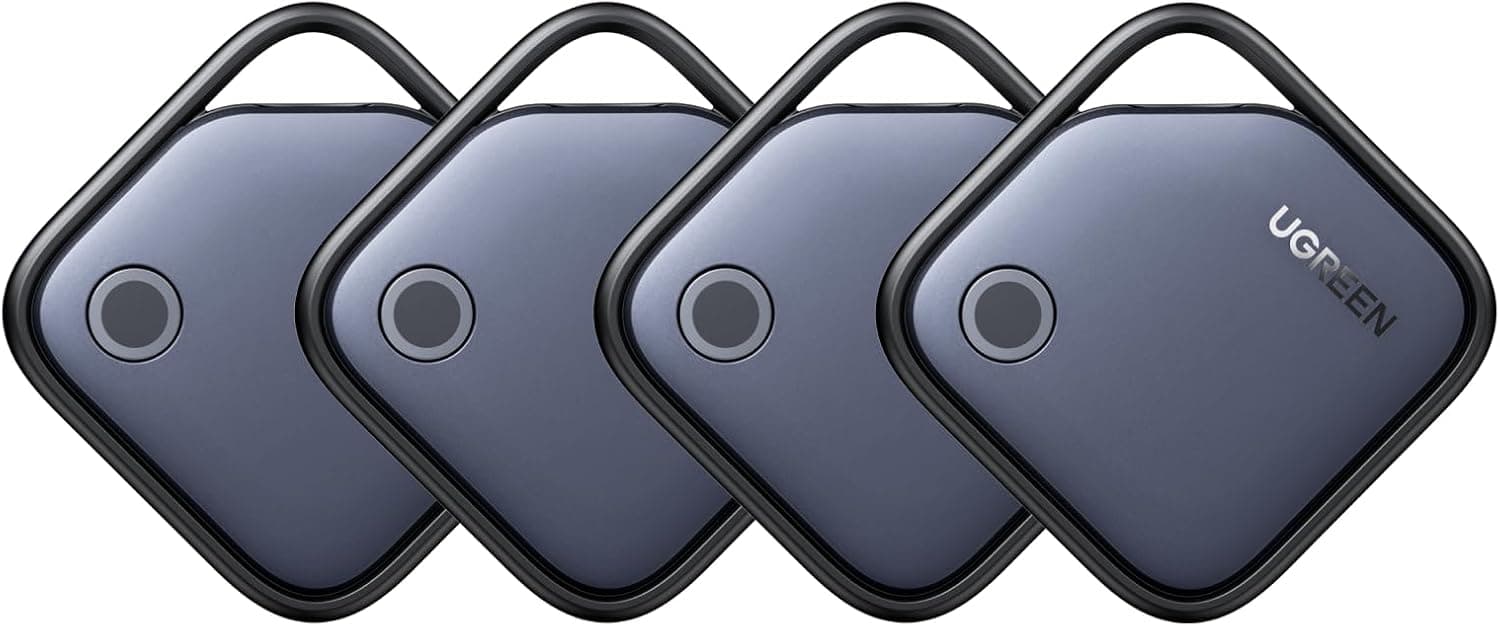 UGREEN FineTrack (iOS Only) Air Tracker Tags 4 Pack, 2-Year Replaceable Battery Bluetooth Tracker Compatible with Apple Find My, Item Finder Smart Tag for Keys, Luggage - [Apple Find My Certified]