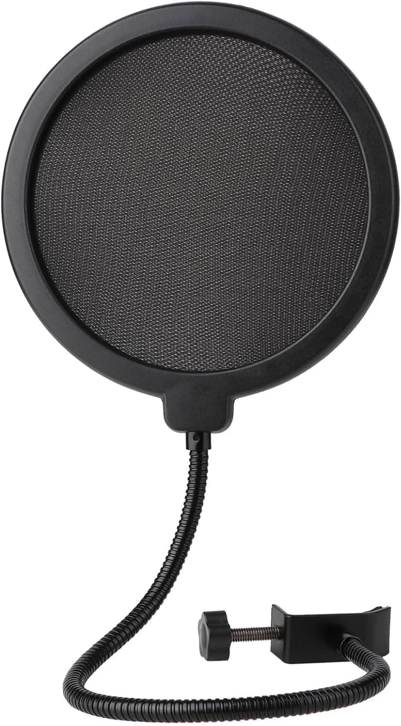 Professional Mic Windscreen Pop Filter For Microphone,Dual Layered Wind Pop Screen With A Flexible 360 Degree Gooseneck Clip Stabilizing Arm,Compatible with Blue Yeti and any Other Microphone