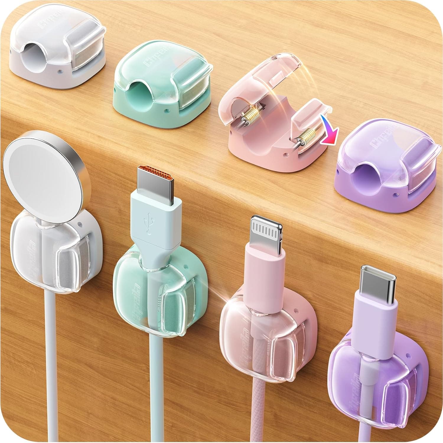 Cable Clips,8 Pack Cord Holder Cord Organizer Clasp Adhesive Cable Organizer Phone Charger Wire Keeper Desk Cable Management for Home Office Desktop Nightstand College Dorm Cute Desk Accessories Gifts