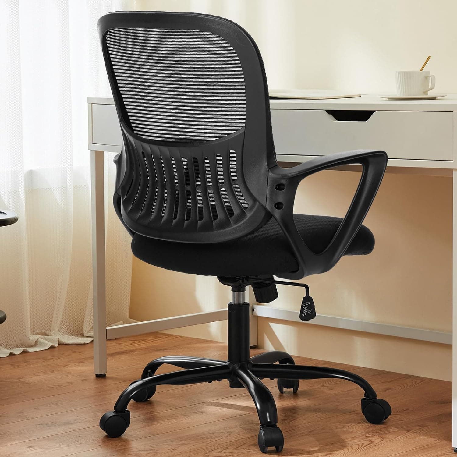 Sweetcrispy Ergonomic Mid-Back Mesh Home Office Desk Chair with Wheels, Lumbar Support, and Comfortable Armrests for Home, Bedroom, Study, Office