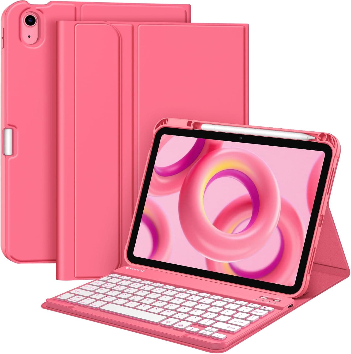 Fintie Backlit Keyboard Case for iPad (A16) 11th Generation 11 Inch 2025, iPad 10th Generation 10.9 Inch 2022 - Soft TPU Cover with 7 Color Backlight Detachable Bluetooth Keyboard, Pink