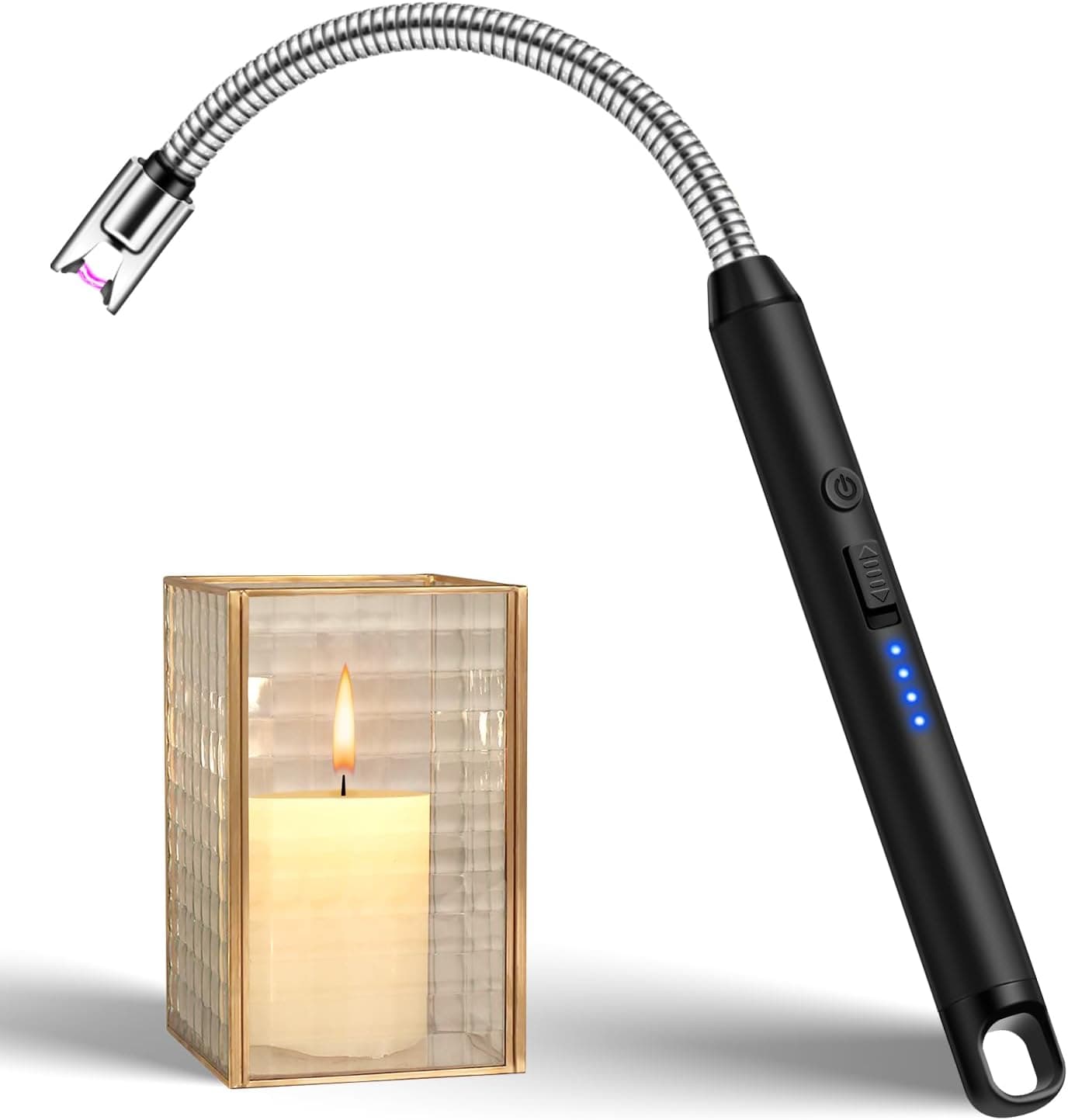 LcFun Candle Lighter with 360° Flexible Neck & Safety Lock, Windproof USB Rechargeable Electric Lighter, Flameless Arc Long Lighters for Grill, BBQ, Camping, Fireplace, Stove