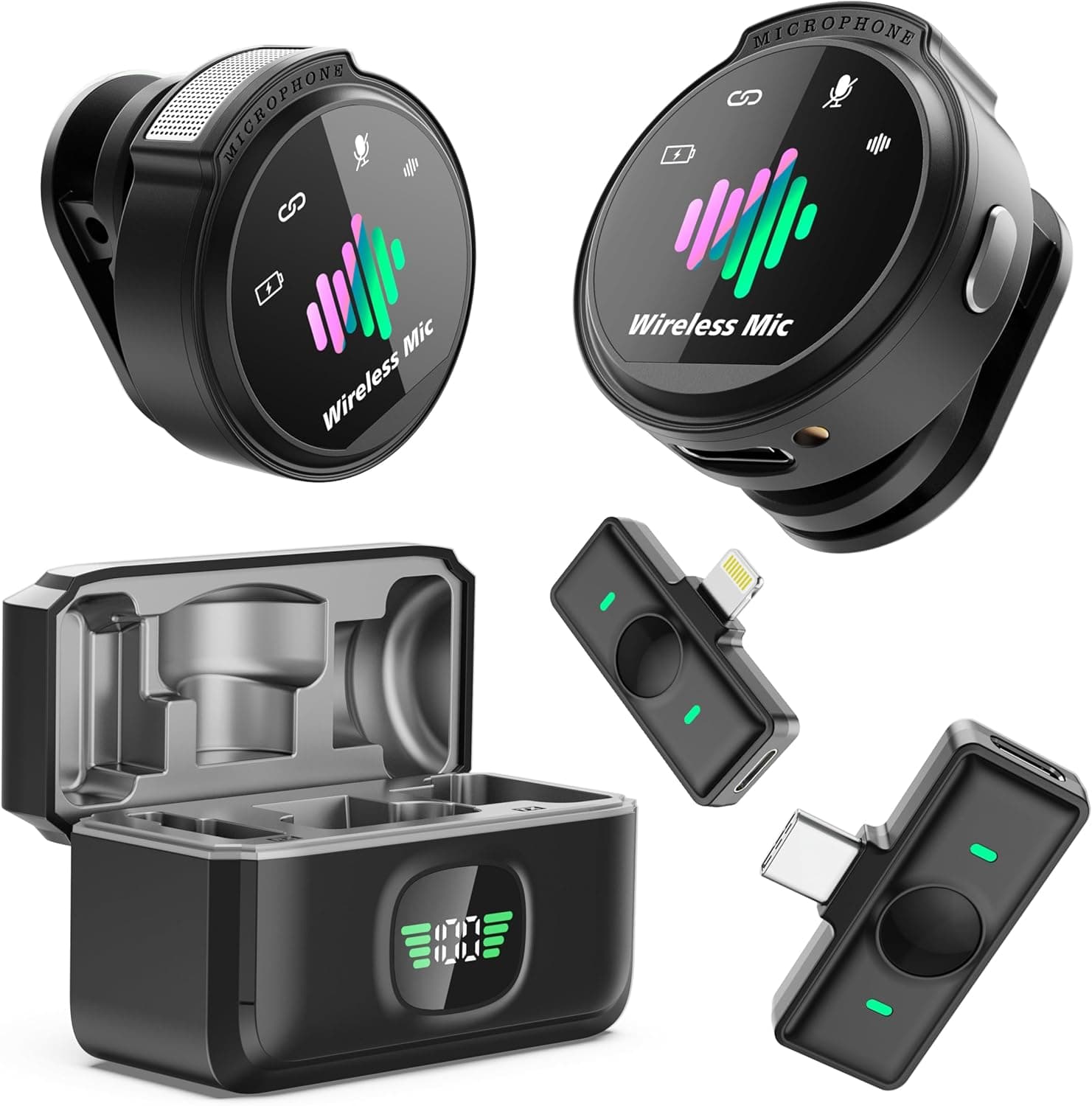 Mini Microphone for iPhone: 2PCS Wireless Lavalier Microphone for Android - Noise Canceling Magnetic Clip Lapel Mic - Vlogging & Pro Video Recording for Content Creators​