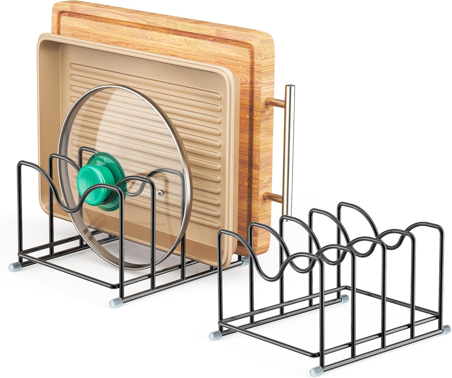 Pot Lid Organizer Rack,1.6in Wide Cutting Board Organizer for Pan Lids,Baking Sheets,Cookie Sheets, with 4 Slots,Cutting Board Holder Rack(2PC-Medium)