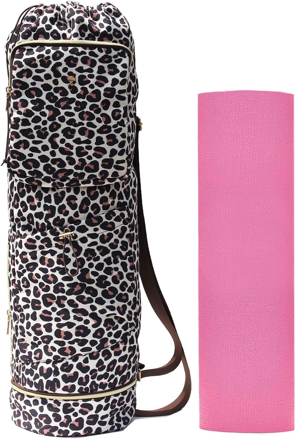 ESVAN Yoga Mat Bag with Multi Pockets Drawstring Yoga Mat Carrier Pilates Exercise Multi-Functional Storage Bag