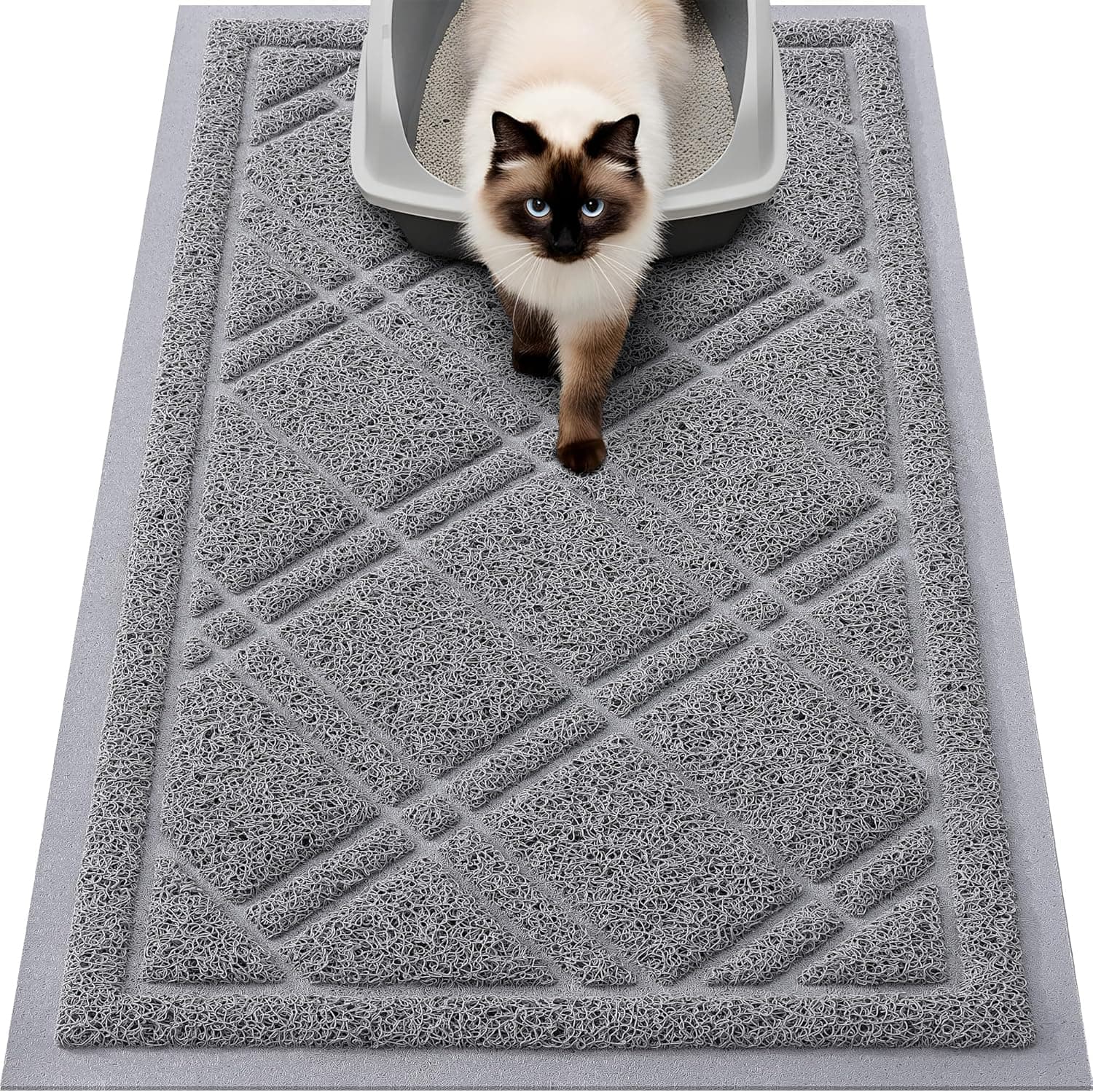 Smiry Cat Litter Box Mat 30x17, Non-Slip Water Resistant Litter Trapping Mat, Easy Clean Less Waste and Urine-Locking Cat Carpet for Indoor, Grey