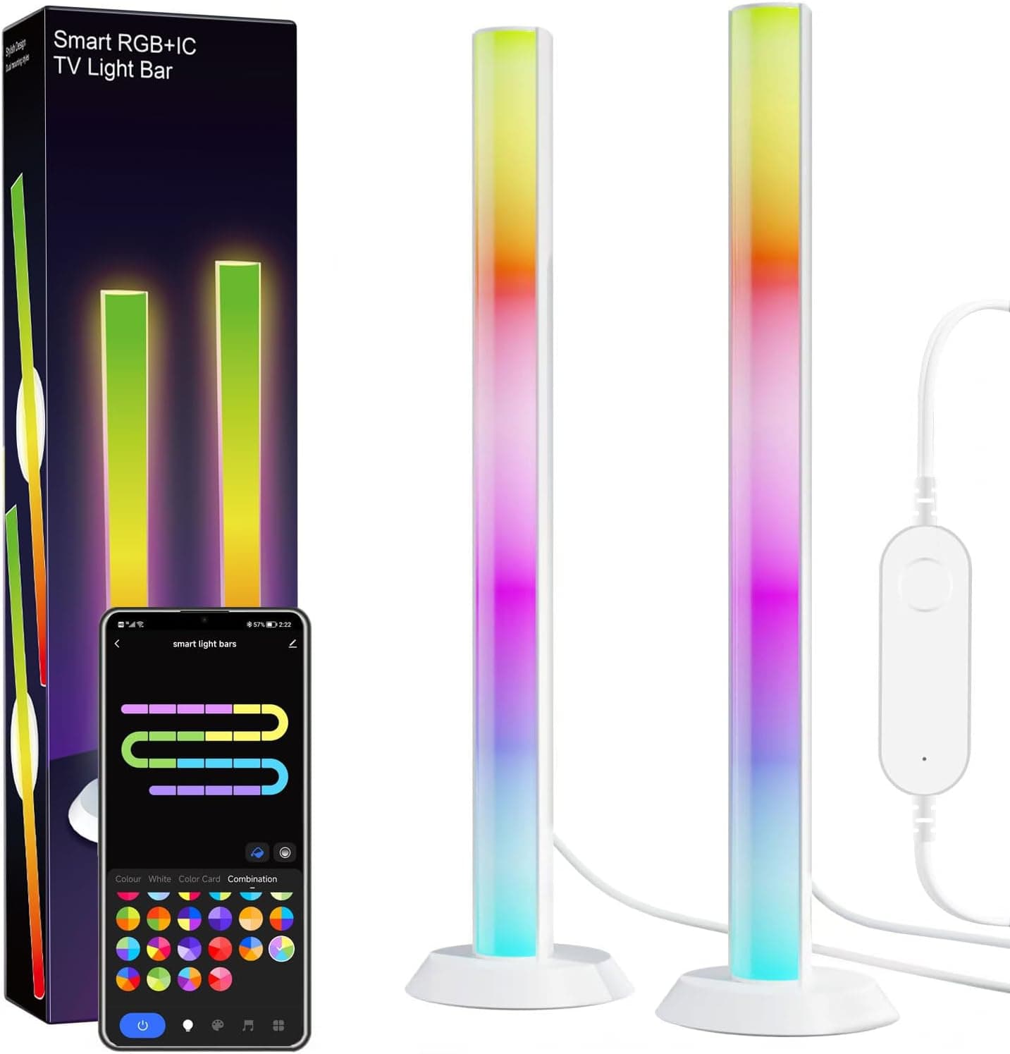 Smart LED Light Bar, TV Backlight Ambient Lighting, Compatible with Alexa, RGB Light Bar for Room with 16 Million Colors, Music Sync Gaming Lights APP Control, Desk Lamp LED Lights for TV, PC, Party