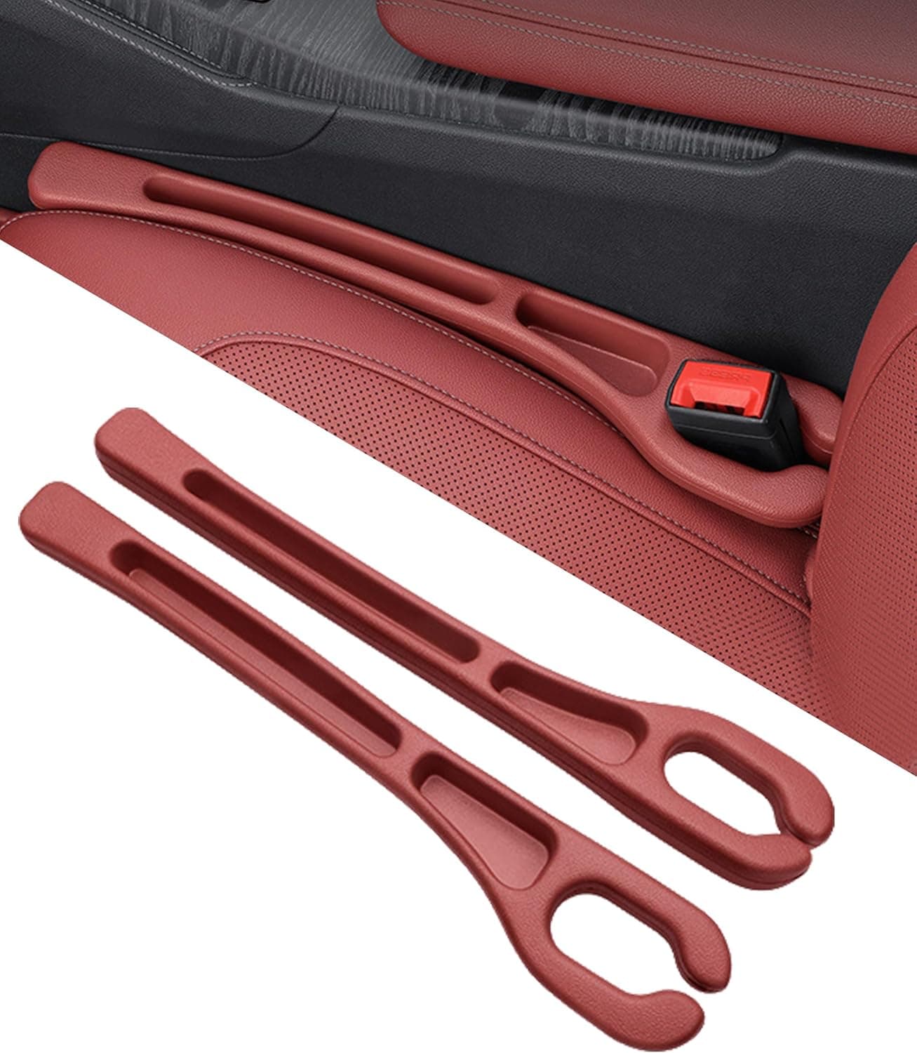 2PCS Car Seat Gap Filler,Interior Car Accessories,Multifunctional Automotive Side Seat Gap Filler Organizer with Phone Holder,Prevents Things Dropping,Fit for Most Cars,Trucks and SUVs (Red)