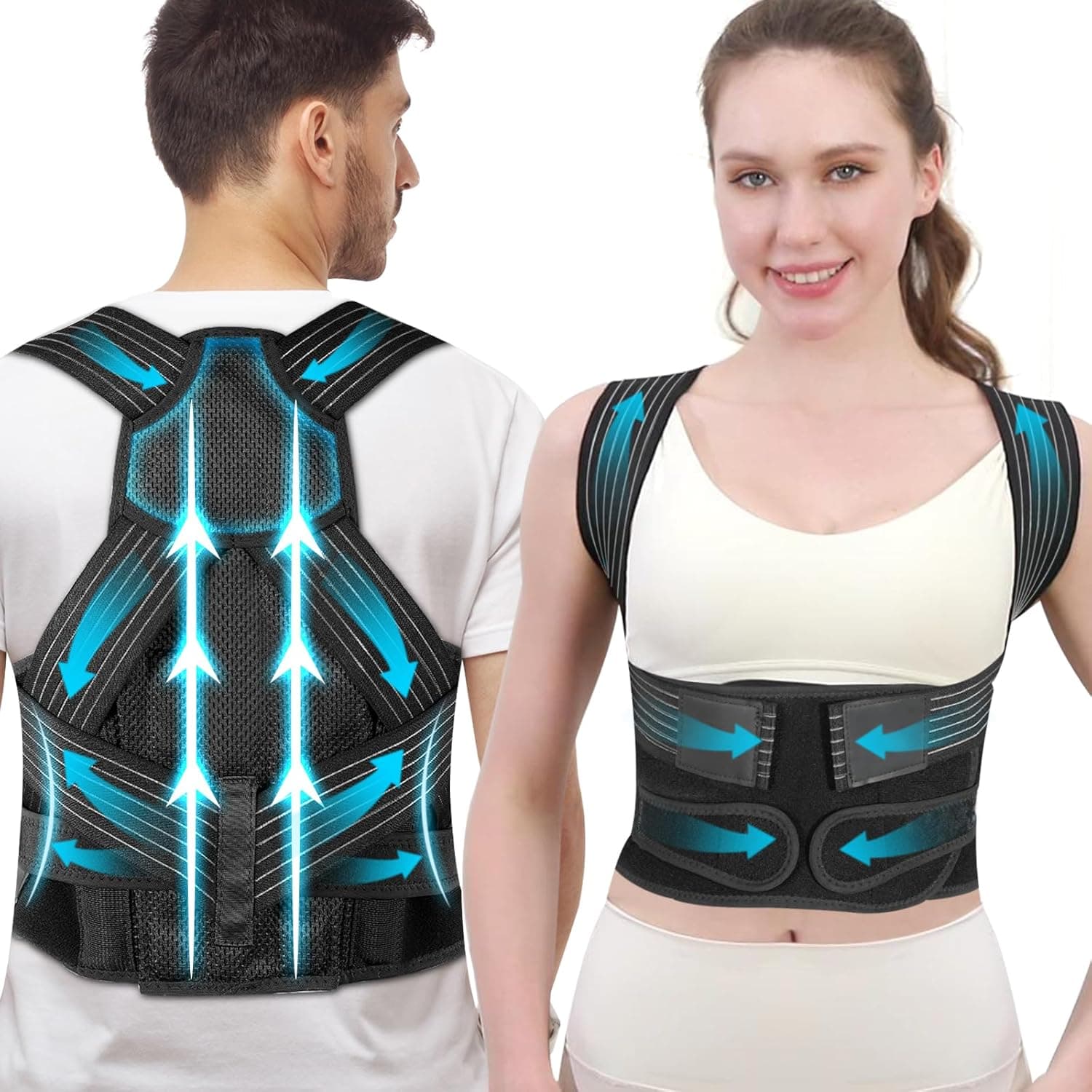 Posture Corrector for Women and Men with Bionic System, Upgraded Back Brace, Adjustable Full Back Support, Shoulder Straightener, Neck, Upper and Lower Back Pain Relief M-Black-6