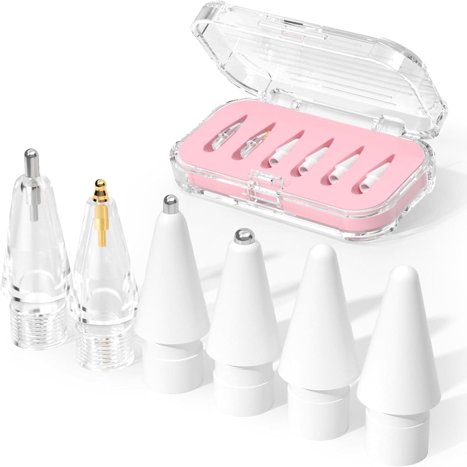 Upgraded Replacement Tips for Apple Pencil Pro/USB-C/2nd Gen/1st Gen Tips(with Storage case),wear-Resistant Mix Metal Tips for iPad Pencil Accessories(6 Pack，Pink)