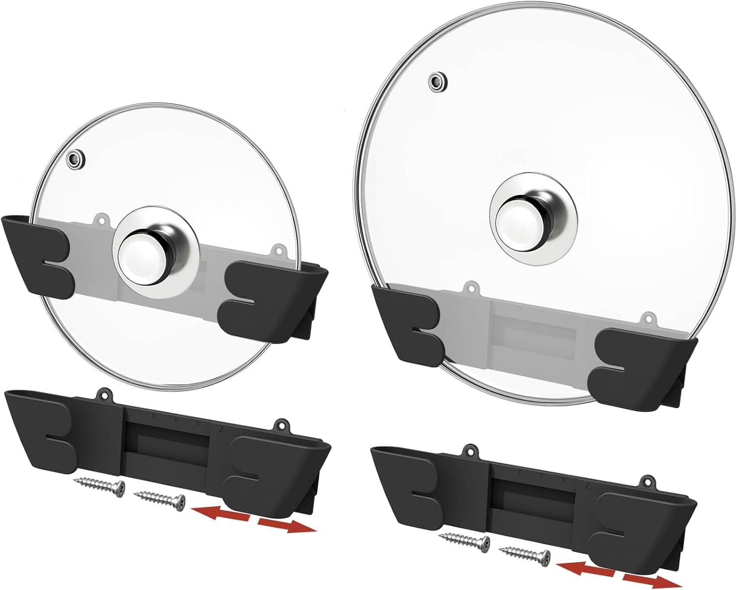 Adjustable Universal Pot Lid Holder Organizer - Upgraded Patented Pan Lids Organizers Inside Cabinet Door Wall Mount Pots Top Rack for Kitchen Cupboard Fit 6" to 13" (4Pack-Black)