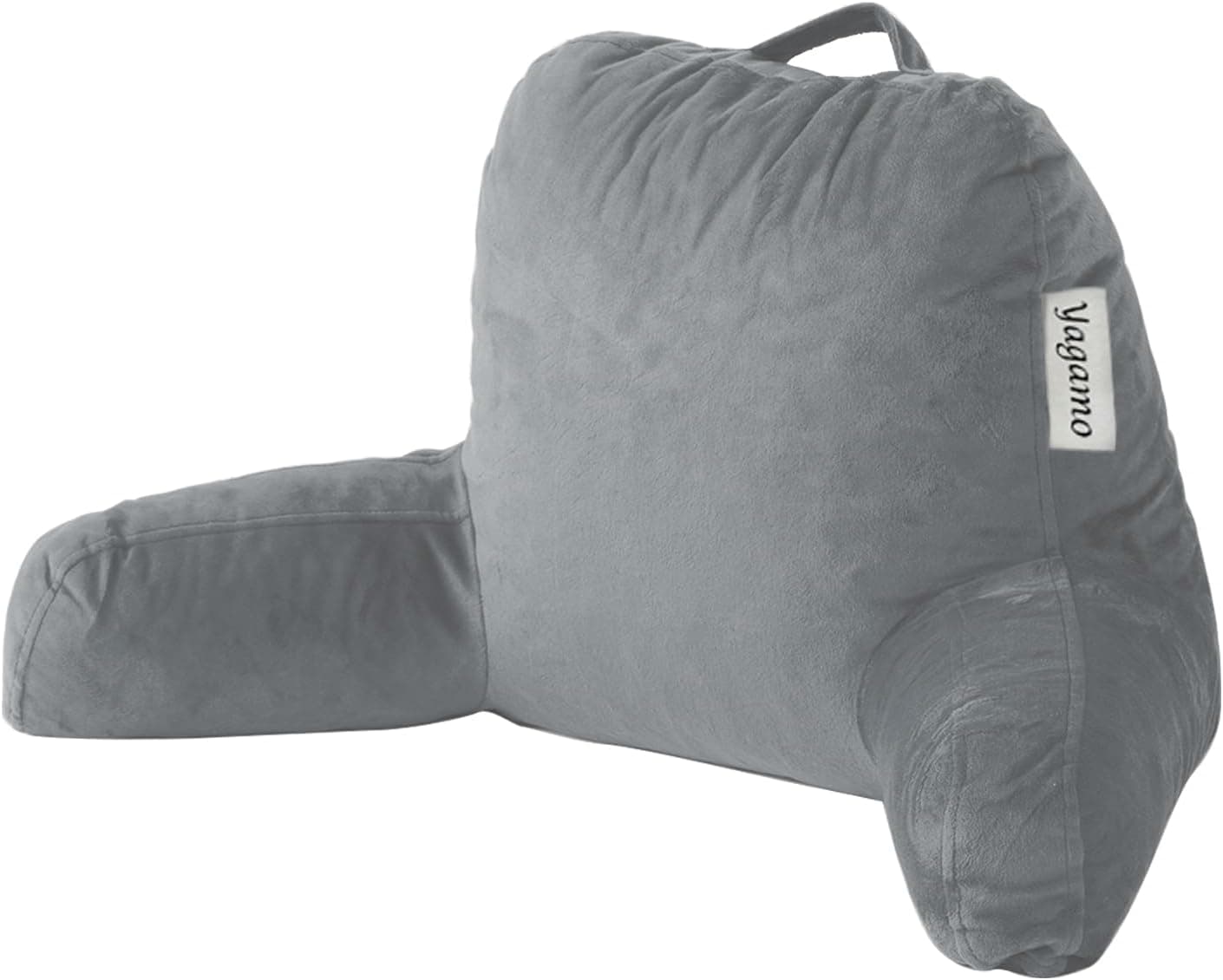 Reading Pillow with Adjustable Memory Foam,Adult Backrest with Arms, Back Pillow for Sitting in Bed with Washable Cover- Large, Gray