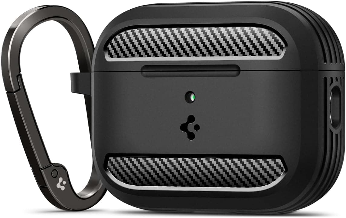 Spigen for AirPods Pro 3 Case, Rugged Armor Compatible with AirPods Pro 3rd Generation Case (2025), Shockproof Protective Cover with Carabiner - Matte Black