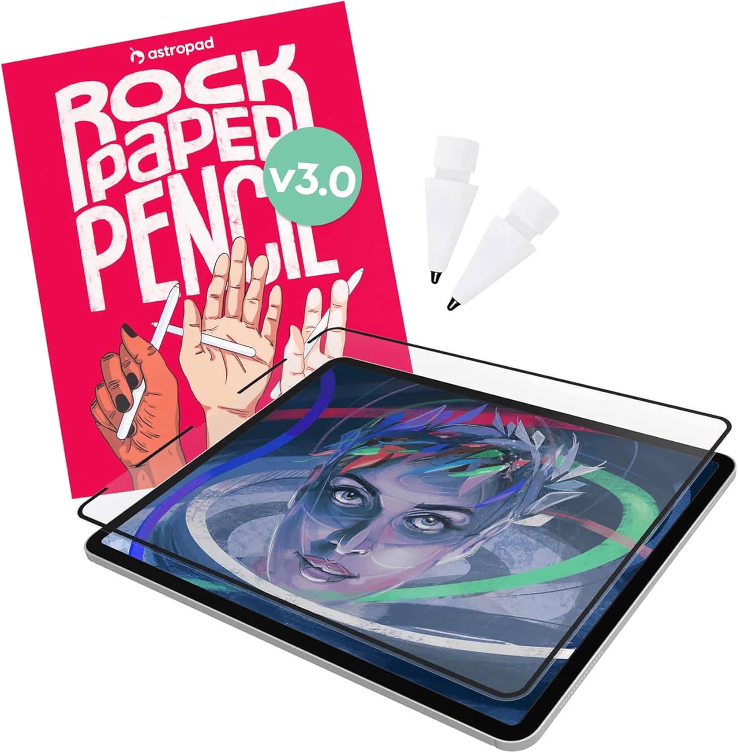 Astropad Rock Paper Pencil v3.0 (2025) – Paper Screen Protector for iPad Pro 13″ (M4, M5) & iPad Air 13″ (M2/M3) + 2 Apple Pencil Tip Replacements – Compatible with Pencil 1/2 & Pencil Pro