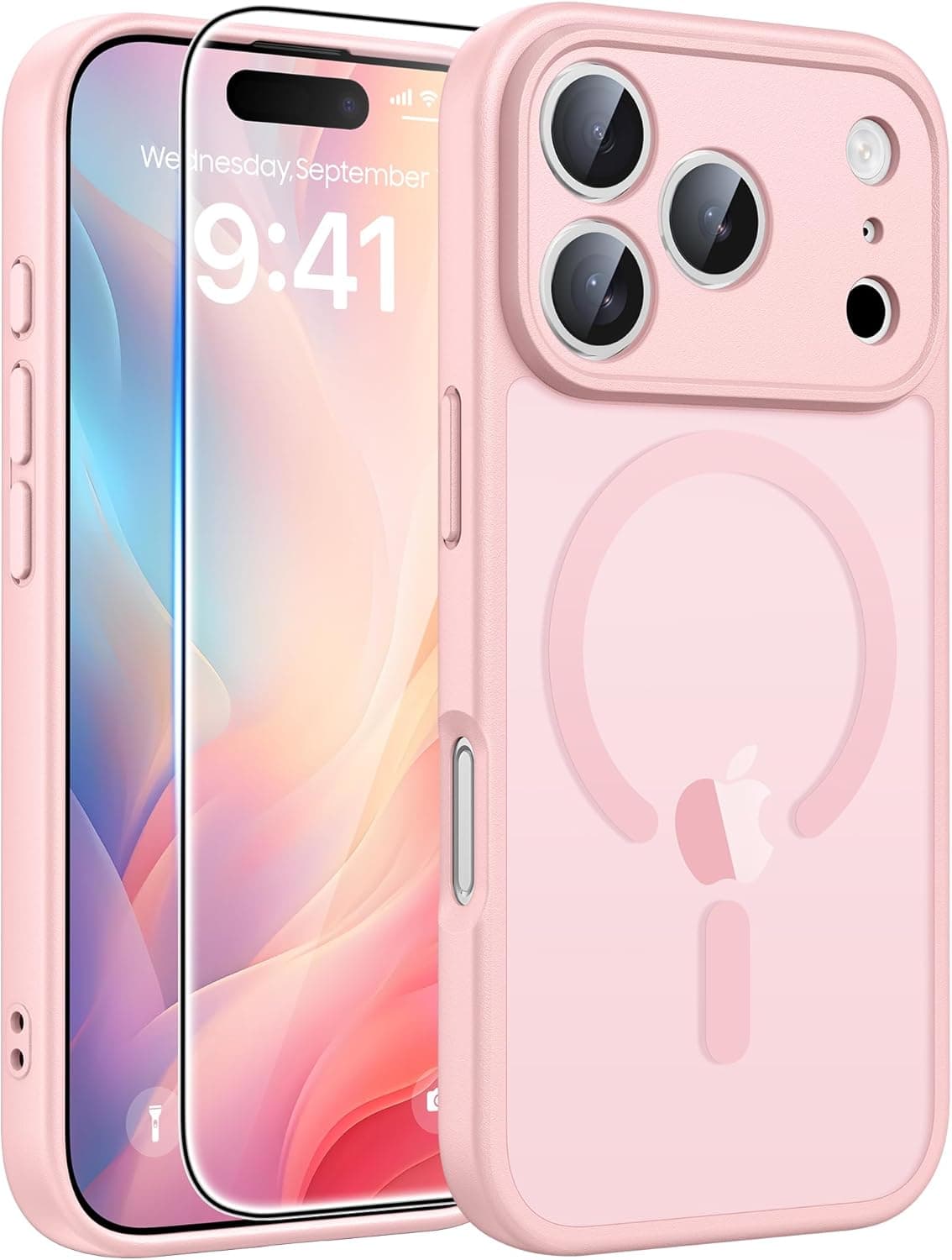 FNTCASE for iPhone 17 Pro Max Case: [Compatible with Magsafe] Translucent Matte Cases with [Full Camera Protection] [Screen Protector] Military Grade Shockproof Protective Phone Cover - Light Pink