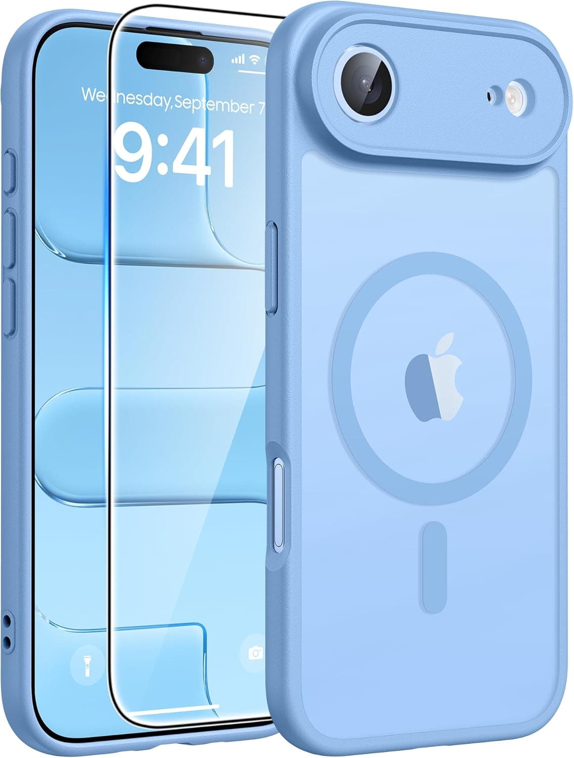 FNTCASE for iPhone Air Case: [Compatible with Magsafe] Translucent Matte Cases with [Full Camera Protection] [Screen Protector] Military Grade Shockproof Protective Phone Cover - Light Blue