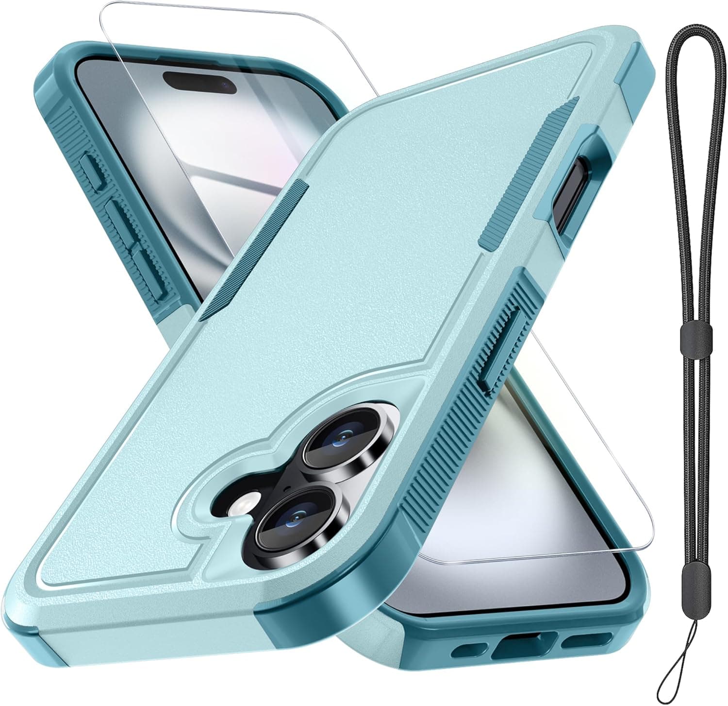 RMOCR Case for iPhone 17 Phone Cover with Screen Protector,Military Grade Heavy Duty Shockproof PhoneCase with Wrist Lanyard Strap,2025 Mint Green
