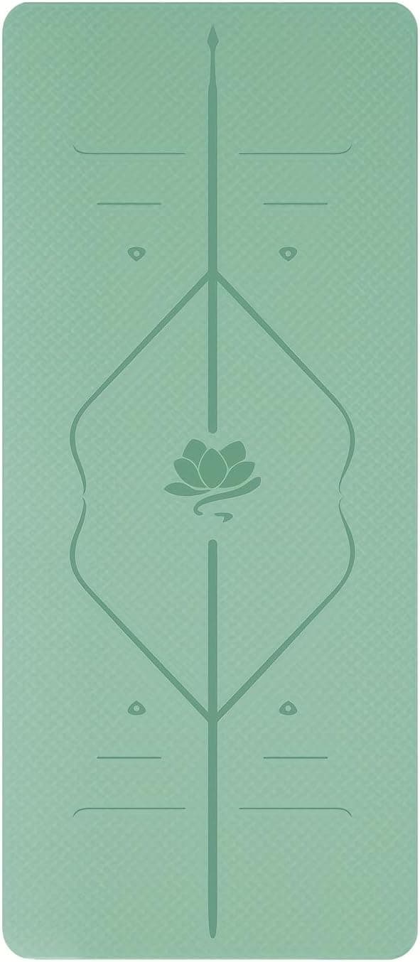 Eco-Friendly TPE Yoga Mat Non Slip 1/3" Thick (8 mm) 72 x 24 - Alignment Lines, Dual-Layer Grip,Odorless, Carry Strap - Premium Exercise Pilates Workout Mat for Home & Studio gym mat Exercise mat