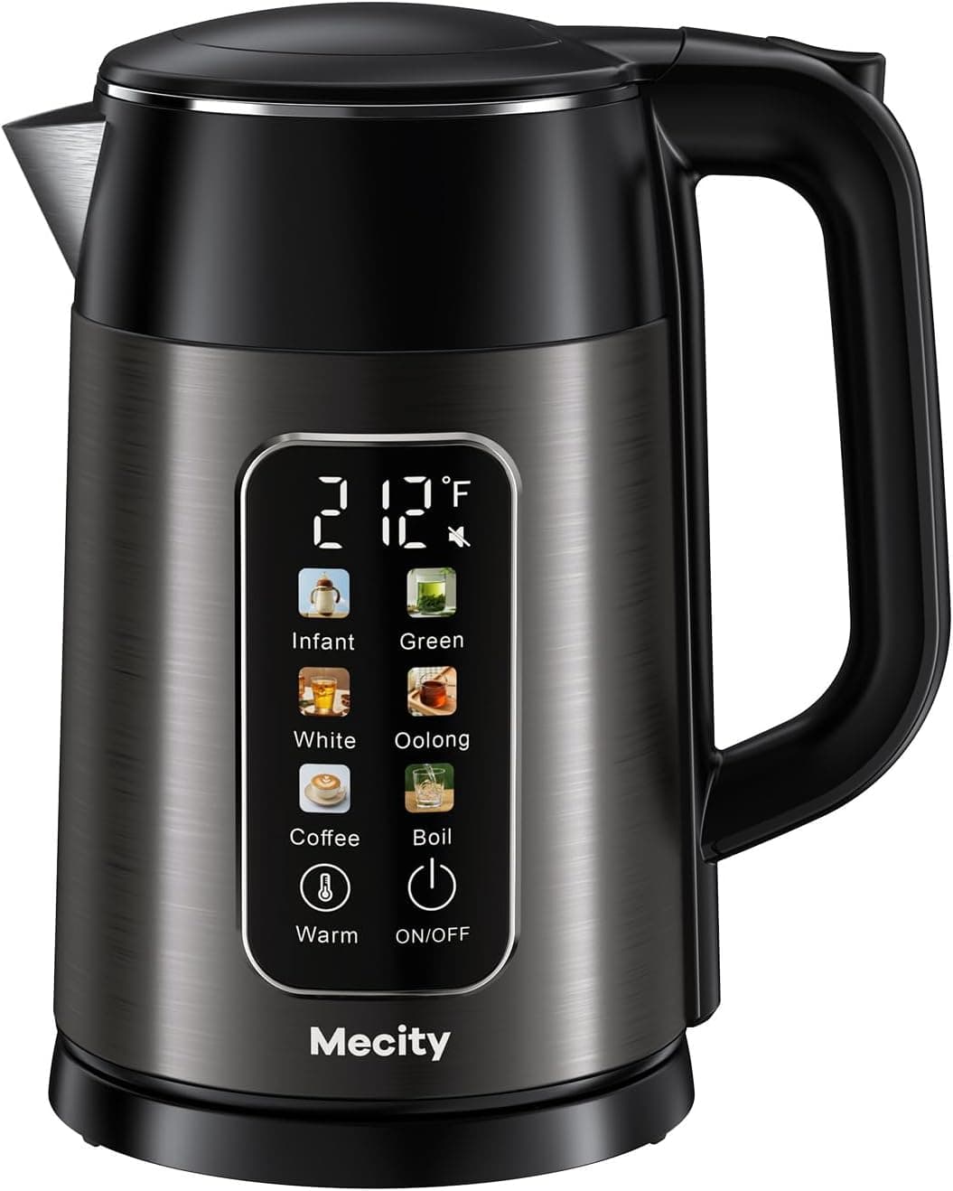 Mecity Electric Kettle 1.7L Touch Screen Temperature Control Water Boiler, No Plastic Contact with Water. 6 Preset Temperature Programs, 2 Hours Keep Warm, Dark Grey