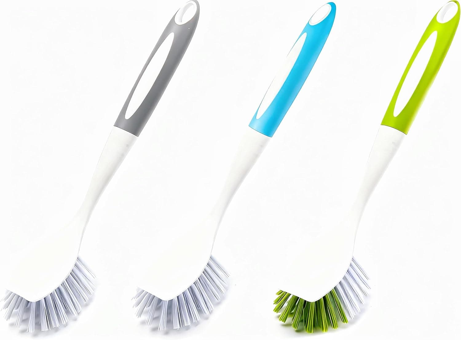 Dish Brush Scrub Brush with Handle - 3 Pack Stiff Bristles Dish Scrubber for Cleaning Dishes, Pots, Pans, Sink, Cast Iron - Hard Bristles,No Residue