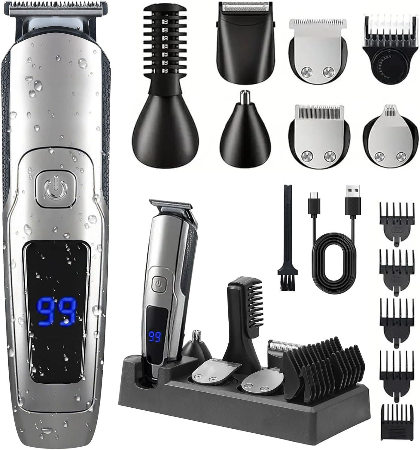 Beard Trimmer for Men, 20 Length Settings, Waterproof Electric Razor for Men, Hair Trimmer, Nose Hair Trimmer, Cordless Hair Clippers, All-in-One Grooming Kit