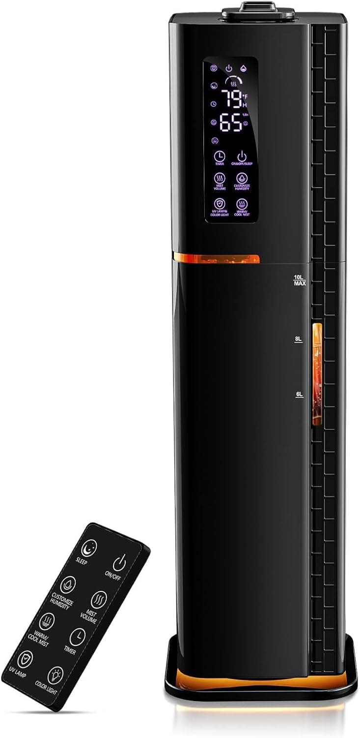 2.64Gal Humidifiers for Bedroom Large Room, Warm and Cool Mist up to 500ft², Top Fill Diffuser Ambient Light, 3 Mist Modes, 24H Timer, 35dB Quiet Humidifier for Home Office Plants