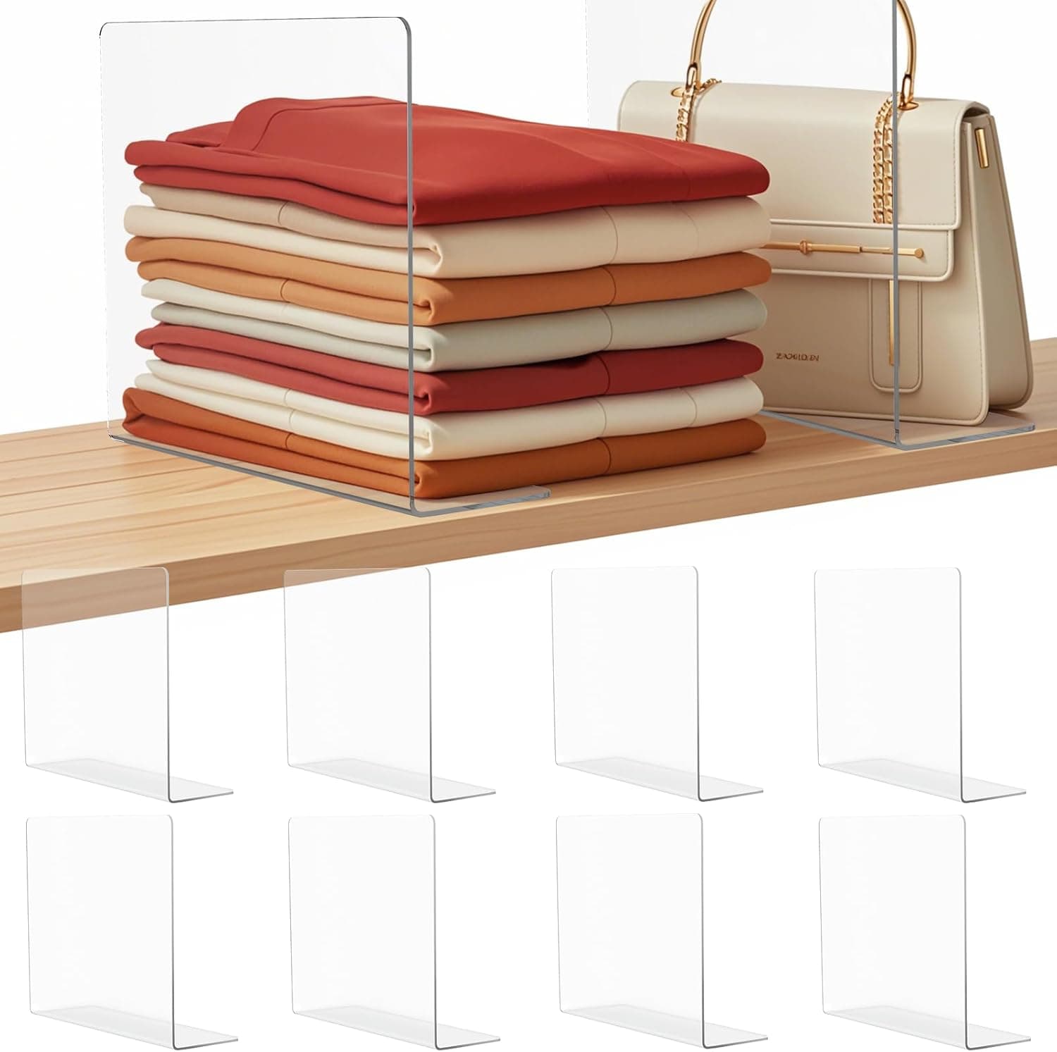 Shelf Dividers for Closet Organization: 10" Tall x 12" Deep Acrylic Closet Shelf Dividers for Clothes Sweater Purse - Clear Closet Organizers and Storage Separators for Shelves