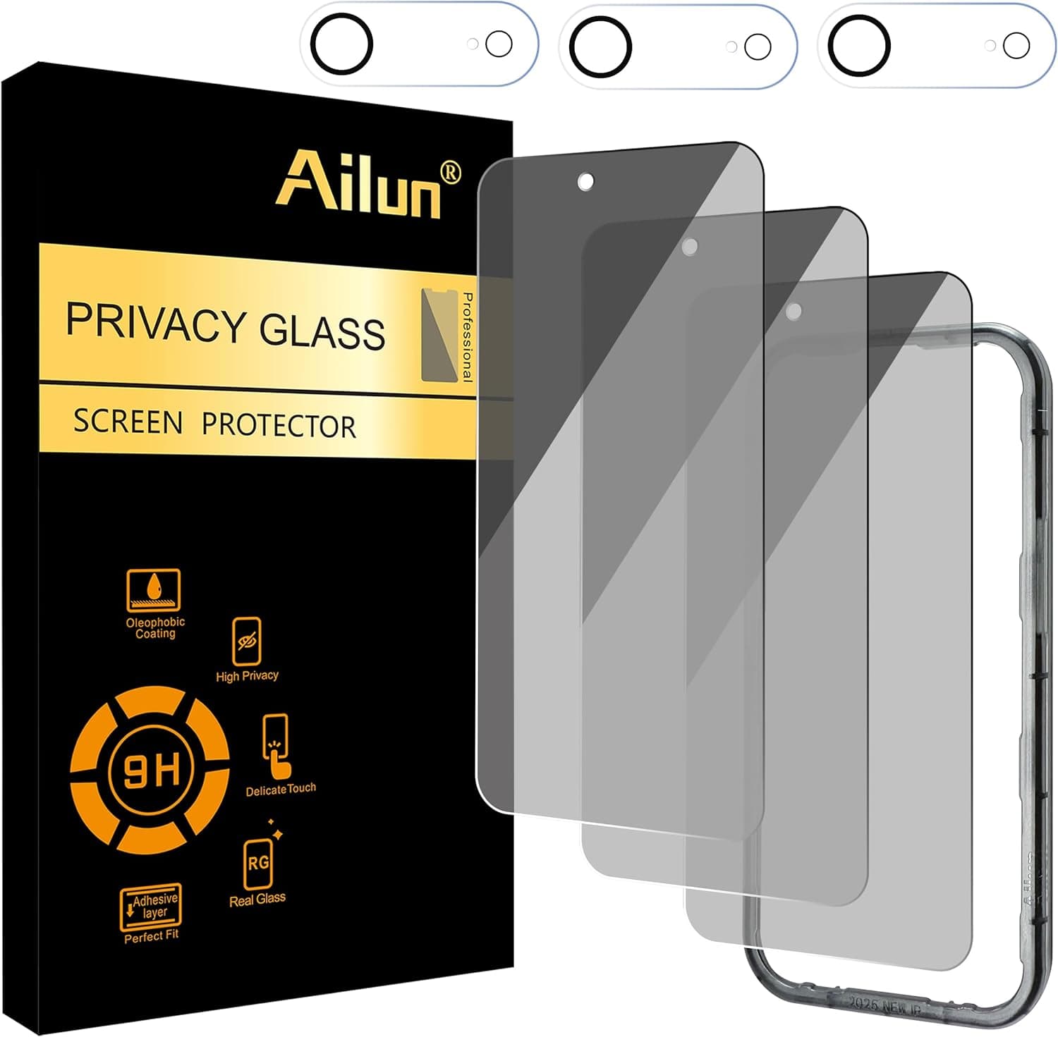 Ailun 3Pack for iPhone Air /17 Air Privacy Screen Protector[6.5 inch]+3Pack Camera Lens Protector with Installation Frame,Dynamic Island Compatible,Anti Spy Tempered Glass[Not for iPhone17/Pro/ProMax]