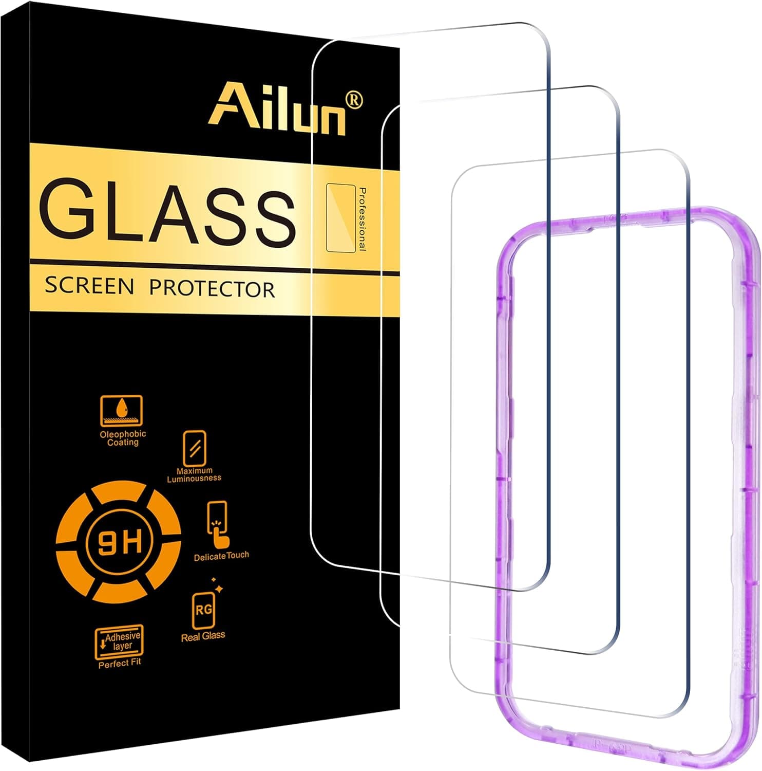 Ailun 3 Pack Screen Protector for iPhone 17 Pro Max [6.9 inch] with Installation Frame, Tempered Glass, Sensor Protection, Dynamic Island Compatible, Case Friendly
