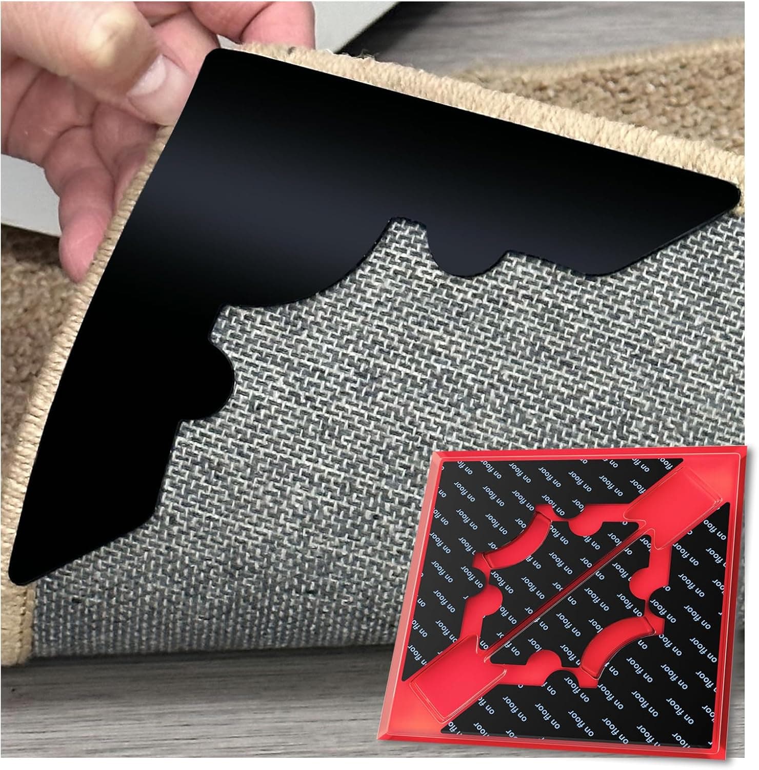 Rug Non Slip Grippers, Reusable Rug Tape Pads for Hardwood Floors and Tiles, Strong Carpet Gripper for Area Rugs, No Damaging for Floor, 8Pcs