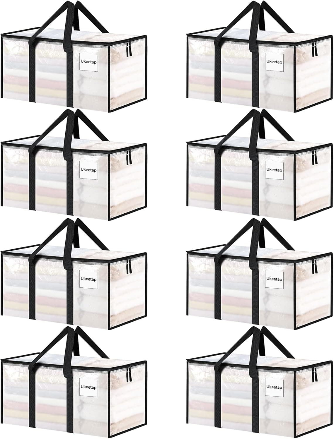 8 Pack Extra Large Heavy Duty Moving Bags, Clear Storage Bins with Lids, Reinforced Handles & Heavy-Duty Zippers Moving Boxes Storage Bags Totes for Clothes Packing, Dorms, College Supplies, Clear