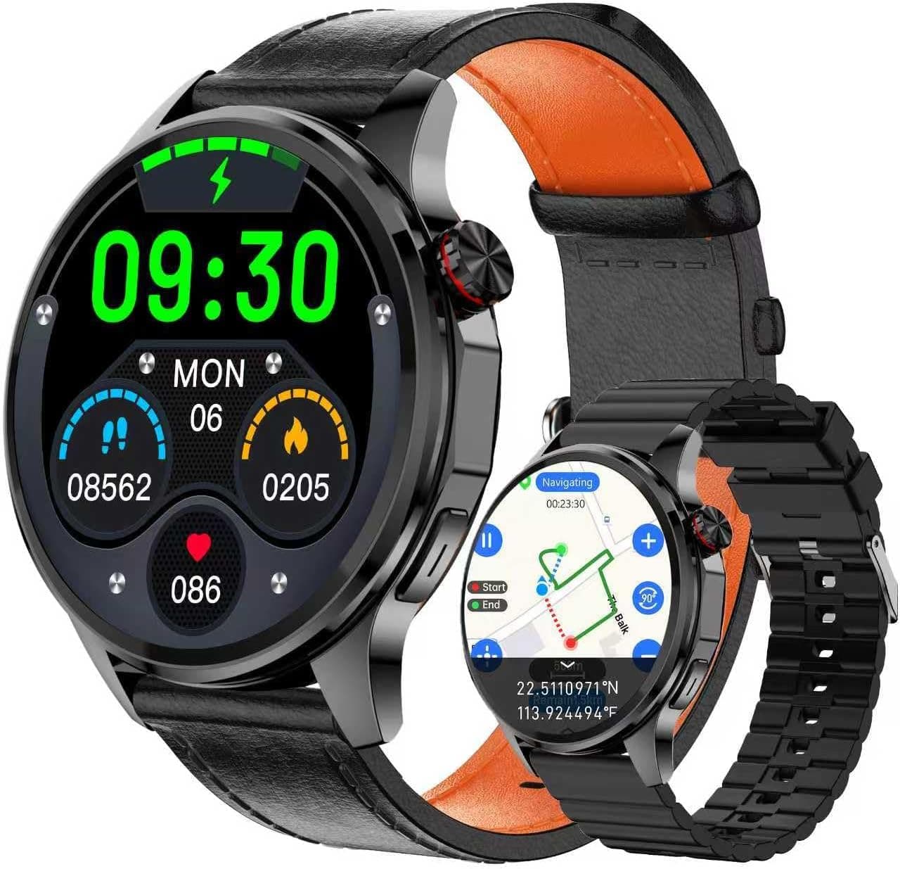 Smart Watch for Men Built-in GPS with Map(Answer/Make Call/Text), 1.46" AI Smartwatch for Android Phones/iPhone, 100+ Sport Mode Fitness Tracker with Health/Sleep Monitor, Compass/Barometer(2 Straps)