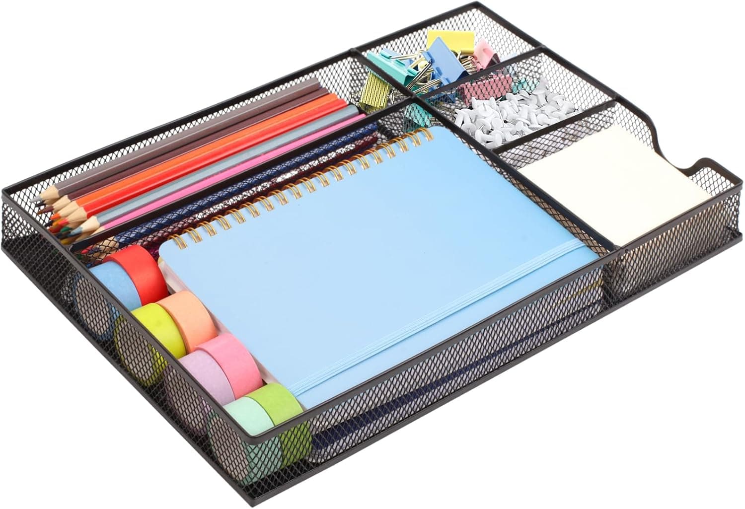 Desk Drawer Organizer Tray, Desk Organizer with Drawers, 5 Grid Metal Mesh Drawer for Office Supplies, Home,Desktop, Bathroom, Kitchen, Makeup, Vanity