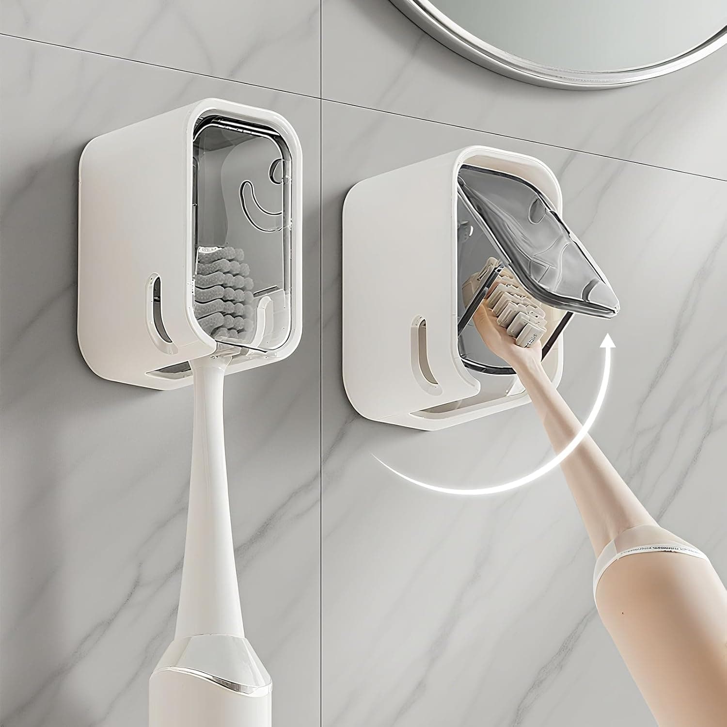 2 PCS Toothbrush Holders for Bathrooms Wall Mounted Toothbrush Cover for Shower Storage Organizer for Family Travel Bathroom Punch Free Design