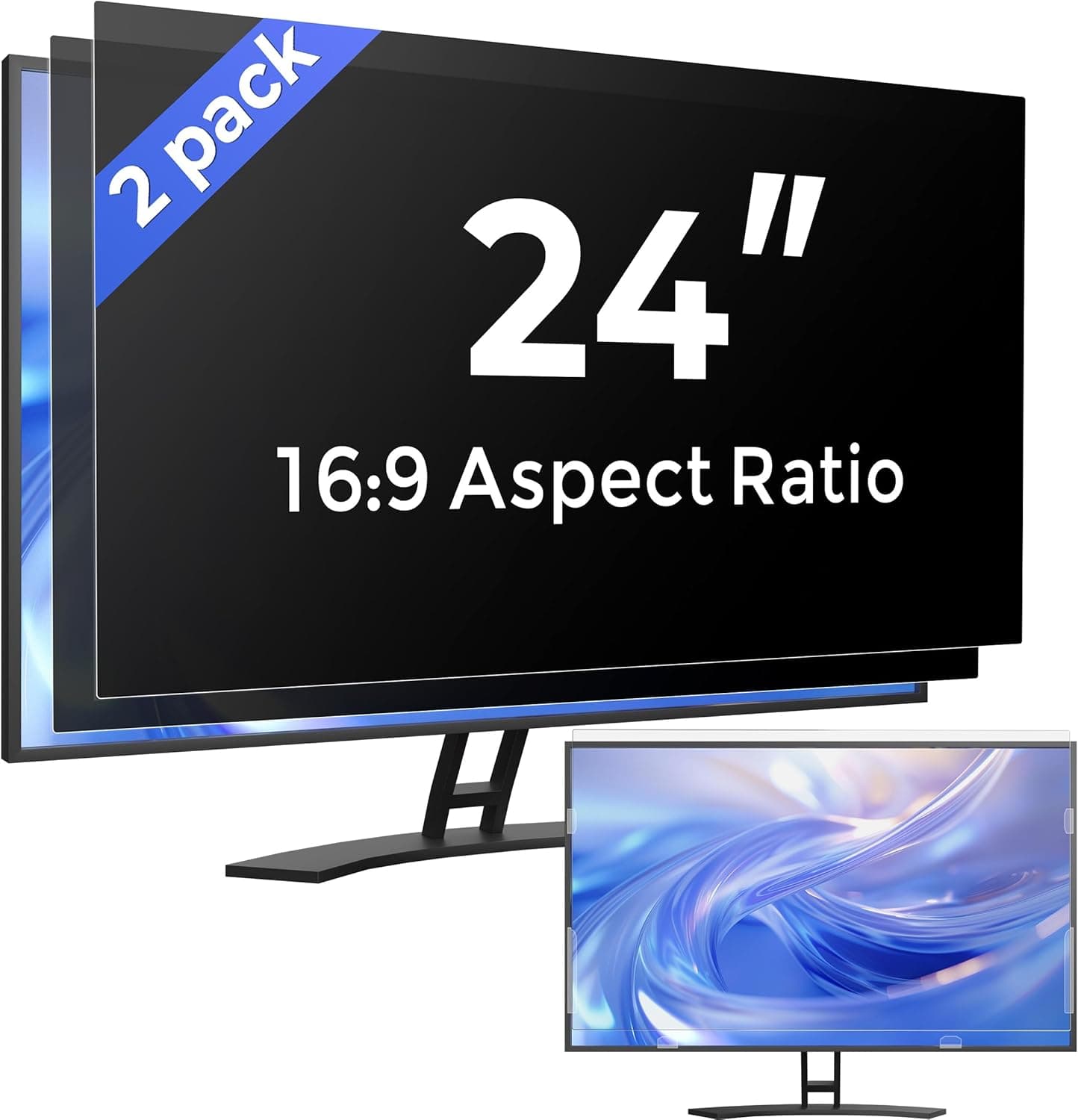 [2 Pack] 24 Inch Computer Privacy Screen Filter for Monitor 16:9 Aspect Ratio, Eye Protection Anti Blue Light Privacy Shield and Anti-Glare Protector, 24inch Removable Anti-Scratch 24in Protector Film